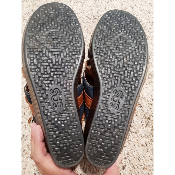 SAS Sandal Womens 8.5 Blue Jean Wedge Strappy Heels Comfort Brown Casual Shoes - Picture 9 of 14